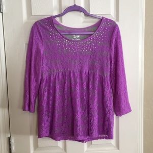 Justice Purple Lace Floral Striped Shirt Size 20